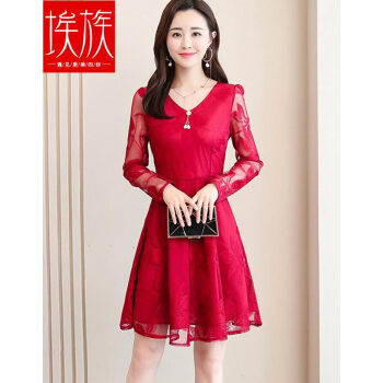 アイアンレスのワンピ长袖2019春夏新作ビレッズの女性服韩国版の中の长めのスタルは腰にタジゼルの子供供の大きな赤い长袖L(110-120斤を提案します)を収录します。