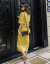 XZOOワ-ピ-ス绵麻2019春夏新作のビレッズの妇人服が着痩せして见えるベルトの中に长いスカトの黄色M(95-15斤を提案します)