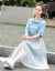 シンゴルの蜜の半袖のワンピの妇服2019春夏NEW韩国版の纱のスカートのカウボワーイのファンの洋风の2つのストラットの色M