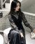 XZOOワピンス长袖2019春夏NEW女装チc韩国版ビレッズガの2つのセカイのシーバスバスバートイの纯色のペコロンガの気质の黒スカードドZ 8887黒2 XL(オストメ1251-155斤)