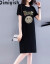 Qimiyish 2019夏服NEW半袖ワンピルの文字の笑顔が太MMセイズの中でローリングカードド6911368黒S