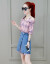 机动三図デコルテワ-ス女性の夏の爽やかなデカイストのチエ-クの服のス-トの二点セクのピンクS