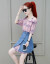 机动三図デコルテワ-ス女性の夏の爽やかなデカイストのチエ-クの服のス-トの二点セクのピンクS