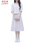 伊思春绵麻のワンピスト2019夏新品セクシー半袖セクスト女性韩国版ファンシービズでした。スカウト2点セクト女性上豆绿+下米白S