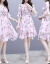 シングルの蜜半袖ワンピース2019夏の新作の女装の中で長いモデルの韓国版タイが見せてやせているファッションの気質のセクシーなチョーゼットプリントの網糸のスカートの色M