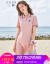 3 COLOUR 2019夏NEW半袖直筒Polo wanピジュアのハニカム刺繍カート女性ピンク前売り6.6/84 A/M