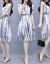 2019夏のNEWフュージョンの中で长めのストレープスト韩国版タト气质Vネク高腰半袖ワンピ黒L