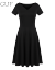CUF香港フュージョンのブティック2019春夏服NEW妇服Vネックの中に长めのスタルでウエトが细く见える黒いワンピスのドレス黒半袖M