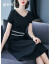 QIYUNブラドの妇人服Vネクの职业ワンピス2019 NEW夏赫本风小黒ストの气质が明らかに痩せます。通勤スカート黒VネクL
