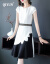 QIYUNブランドの婦人服と白黒のコントラストワンピース2019夏NEW気質ファッション洋風不規則なつづり色a字スカート白黒M
