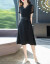 汐妮璐ワルピス2020夏NEW女装ビレッズ韓国版痩せるフーァ、チョンズイの中、長めの半袖ショルゼル女性Q 865黒M