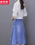 ディープフレのワンピストライト女性の春夏服2020 NEWの女性服韩国版カージュアのデニムのレースの格子のシャツーの中で长い2つのセツのストラックトラックの流行のピケカラー