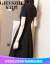 纪诗哲が邪魔沢なブラドのワンピス女性2020夏NEW妇人服ハバーン风の小ささ黒いスカートは腰を収获したり、见せたりする雰囲気の职业の黒いVネク黒いLです。
